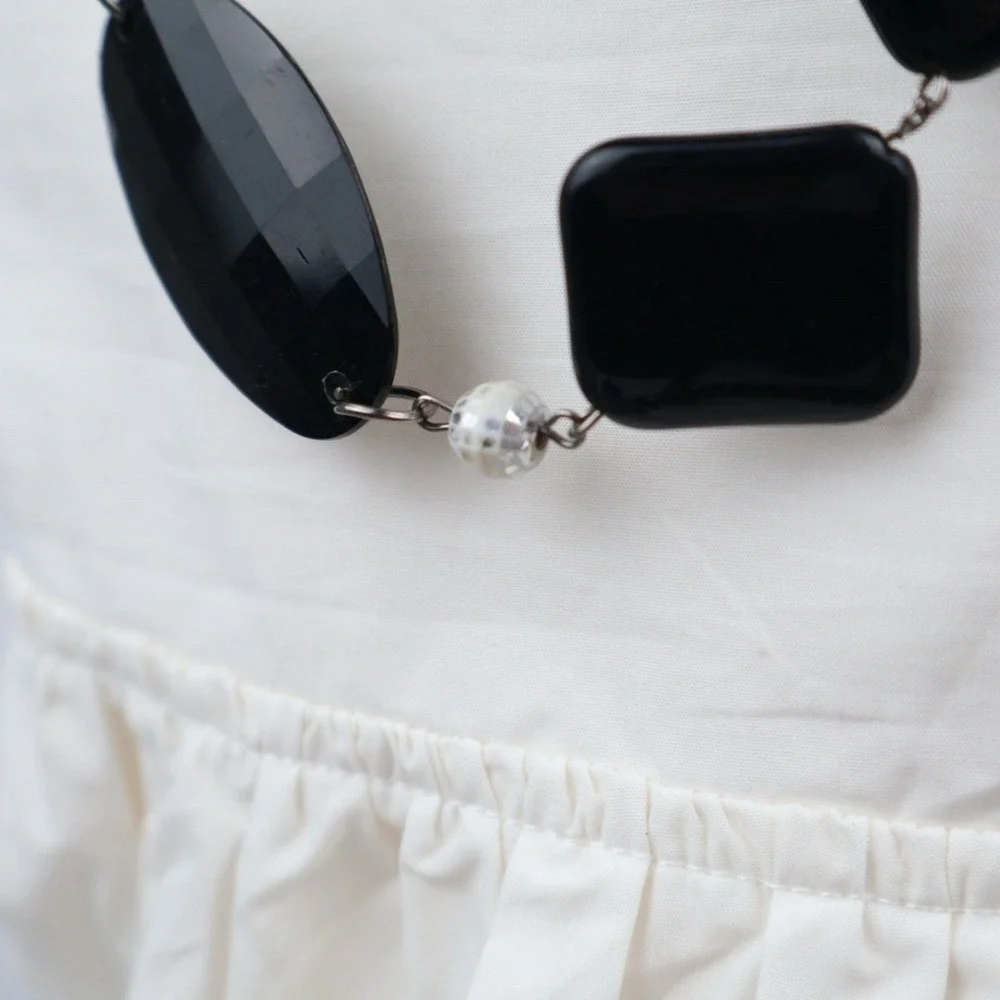 Multi Strand Layering Necklaces (3) Black Silver Chunky Beaded Bold‎ Statement